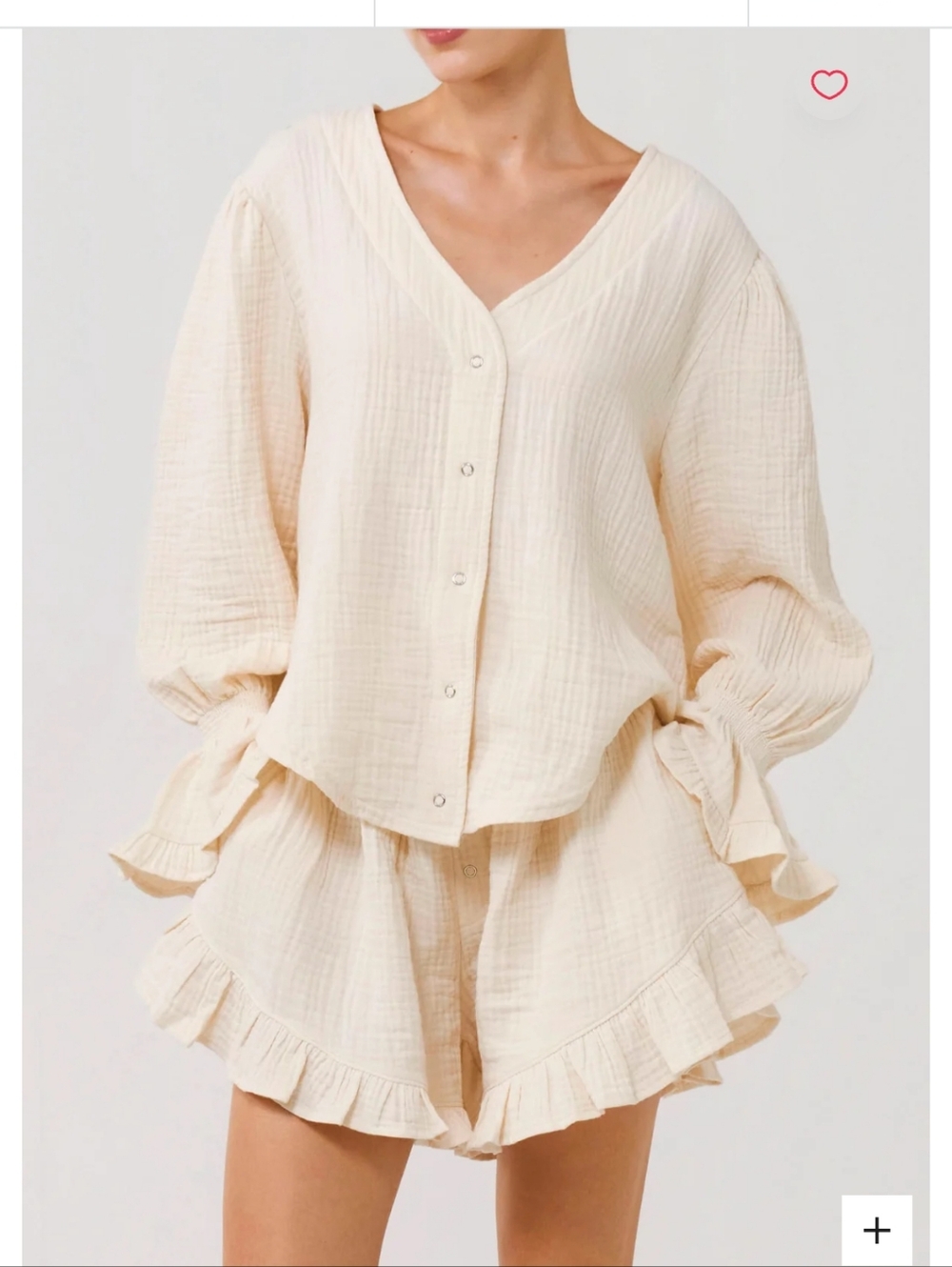 ISO**** DO NOT BUY- NOTHING FITS BUT Gauze Button-Front Top & Ruffle Shorts Set